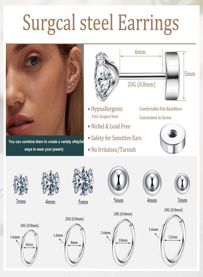 GOGOEY 10 Pairs Surgical Steel Earrings Set | Huggie Hoops & Flat Back Studs - Image 5