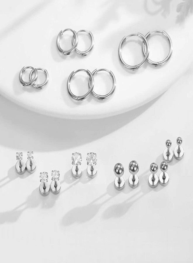 GOGOEY 10 Pairs Surgical Steel Earrings Set | Huggie Hoops & Flat Back Studs - Image 3