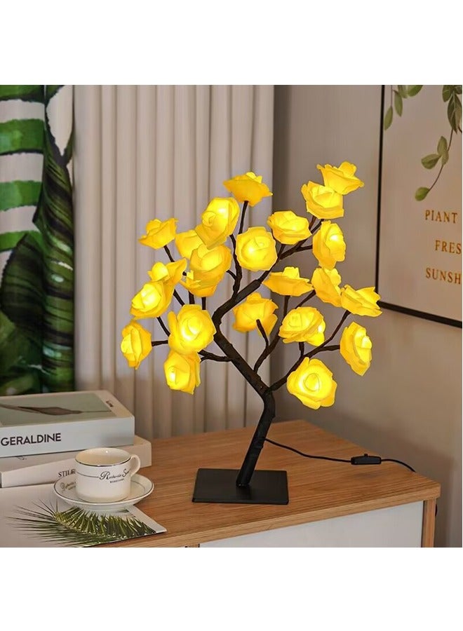 أفهوغو مصباح شجرة الورد LED مع قاعدة قابلة للفصل، ضوء ليلي على شكل زهرة صناعية يعمل بمنفذ USB للديكور المنزلي/غرفة النوم/الحديقة، ديكور رومانسي (أبيض دافئ) - Image 2