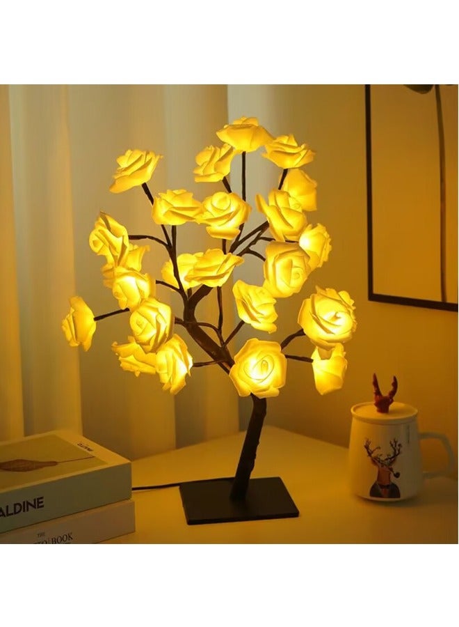 أفهوغو مصباح شجرة الورد LED مع قاعدة قابلة للفصل، ضوء ليلي على شكل زهرة صناعية يعمل بمنفذ USB للديكور المنزلي/غرفة النوم/الحديقة، ديكور رومانسي (أبيض دافئ) - Image 1