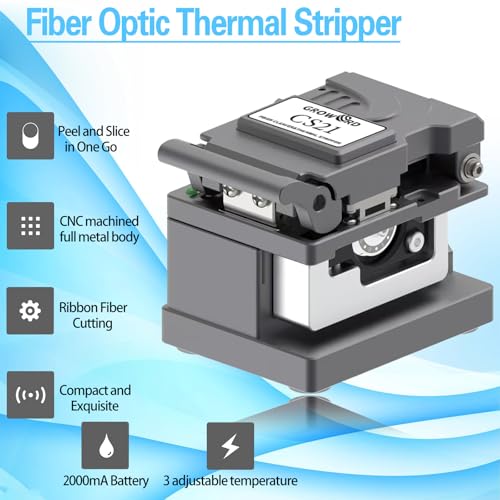 groword Optical Fiber Cleaver Handheld Fiber Optic Thermal Stripper for Ribbon or Simplex Fiber,2 in 1 Stripping and Cutting,Fiber Optic Hot Stripper, Automatic Heating Stripping Tool for 1-12 Strands - Image 3