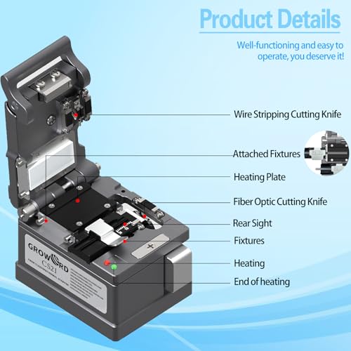groword Optical Fiber Cleaver Handheld Fiber Optic Thermal Stripper for Ribbon or Simplex Fiber,2 in 1 Stripping and Cutting,Fiber Optic Hot Stripper, Automatic Heating Stripping Tool for 1-12 Strands - Image 2