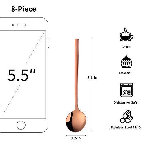 Poylim Cute Small Coffee Spoons Set of 8, 18/10 Stainless Steel Rose Gold Demitasse Spoons for Tea, Dessert, Appetizer, 5.1-inch - Image 2