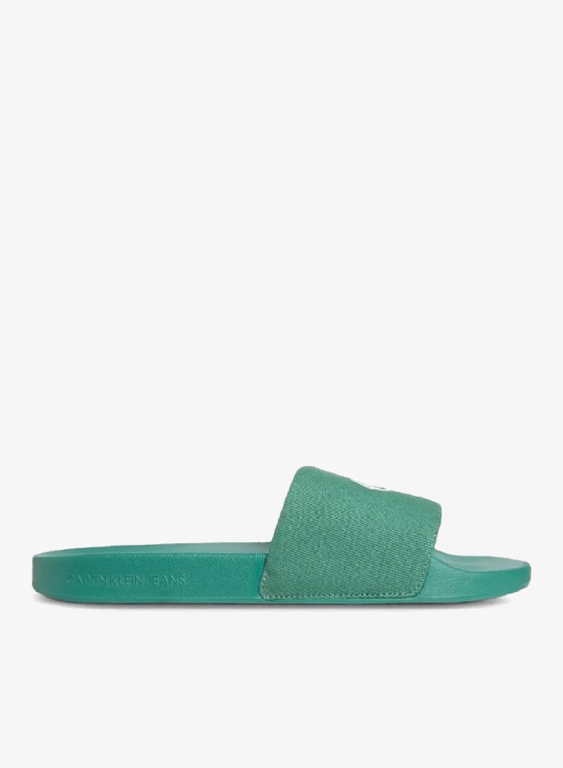 Calvin Klein Jeans Wild Green Canvas Logo Slides for Men | Best Price UAE