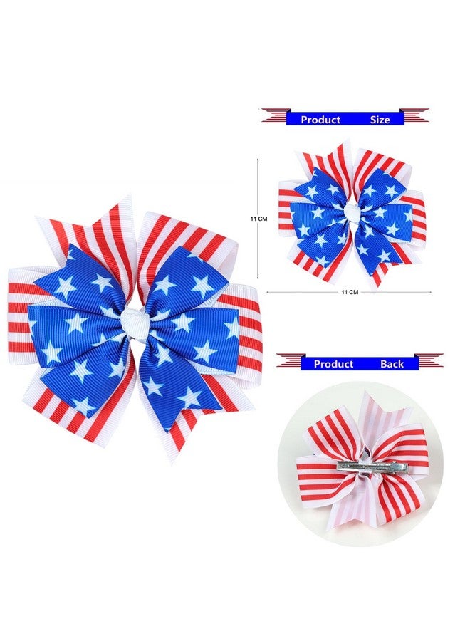 Nishine Nishine 4th of July Girls Bow Hairpins Patriotic American Flag Stars and Stripes Barrette Hair Clips for Independence Day Memorial Day (Sapphire&Bow)  - Image 5