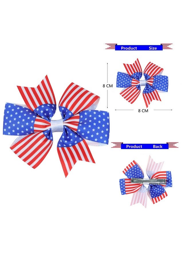 Nishine Nishine 4th of July Girls Bow Hairpins Patriotic American Flag Stars and Stripes Barrette Hair Clips for Independence Day Memorial Day (Sapphire&Bow)  - Image 4