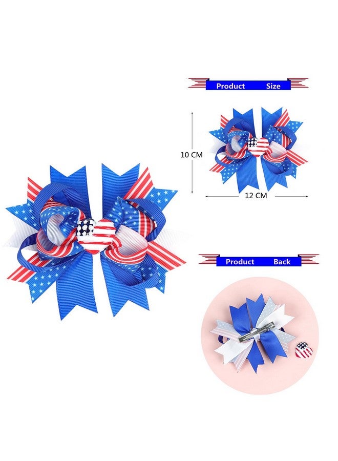 Nishine Nishine 4th of July Girls Bow Hairpins Patriotic American Flag Stars and Stripes Barrette Hair Clips for Independence Day Memorial Day (Sapphire&Bow)  - Image 2
