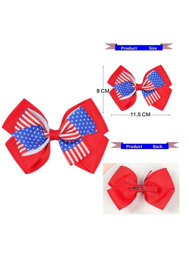 Nishine Nishine 4th of July Girls Bow Hairpins Patriotic American Flag Stars and Stripes Barrette Hair Clips for Independence Day Memorial Day (Sapphire&Bow)  - Image 3