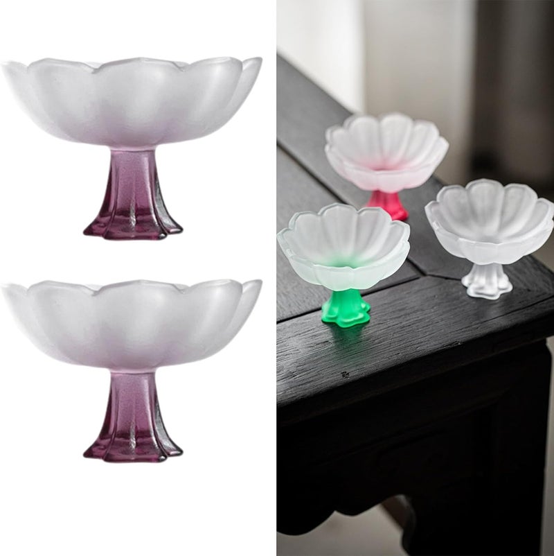 Boxonly Purple Lotus Glass Tea Cup  Handcrafted HighStem 70ML Tea Cup Wide Mouth Design for Tea Sake and Gifts Set of 2  - Image 1