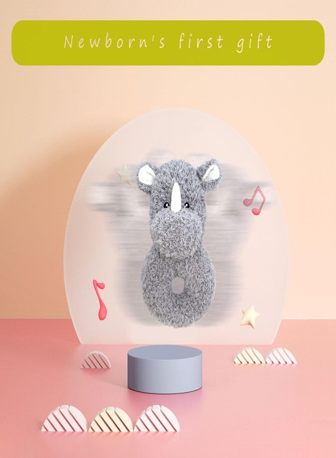 Doindute Baby Rhino Soft Rattle Toy, Plush Rhino Infant Shaker Rattle Easy-Grasp Stuffed Animal Toy, Gifts for Newborns Babies Toddlers Boys Girls, Gray, 6 Inches - Image 3