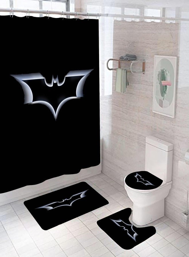 Frameless Bathroom 4 Pieces Set Shower Curtain, Toilet Lid Cover and Bath Mat, Non-Slip Rugs, Durable and Waterproof, for Bathroom Decor Set, 72" x 72" - Image 1