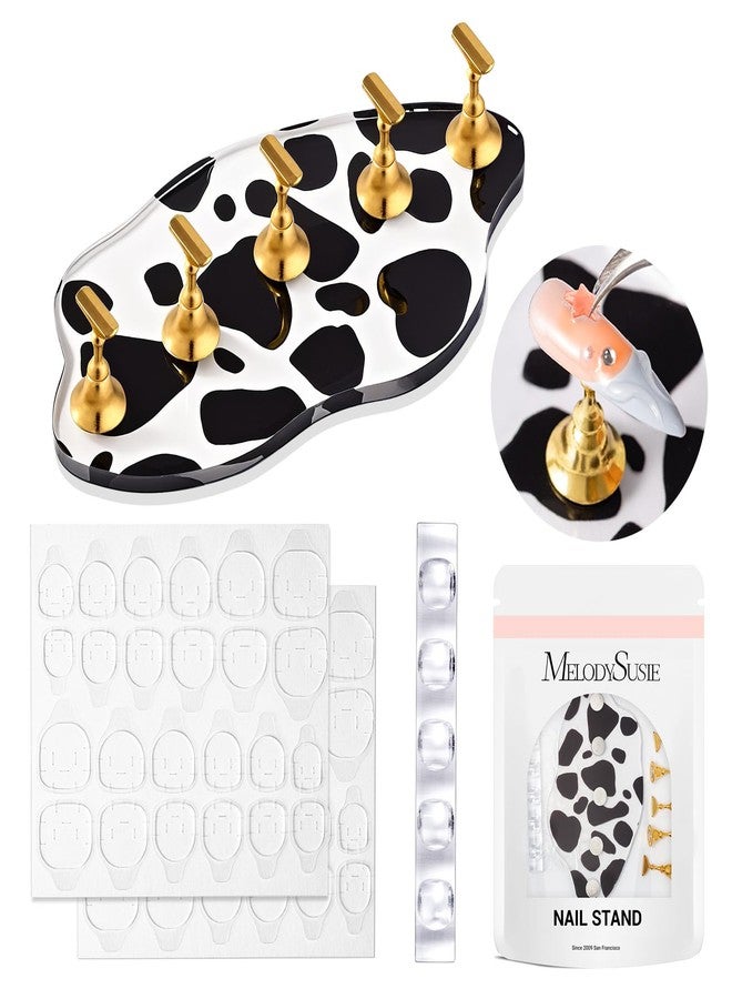 MelodySusie Nail Stand for Press Ons, Spotted Cloud Magnetic Base for Painting Display with Brush Holder and Reusable Double-Sided Tape for Home DIY Salon Supplies - Image 1
