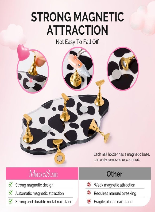 MelodySusie Nail Stand for Press Ons, Spotted Cloud Magnetic Base for Painting Display with Brush Holder and Reusable Double-Sided Tape for Home DIY Salon Supplies - Image 2
