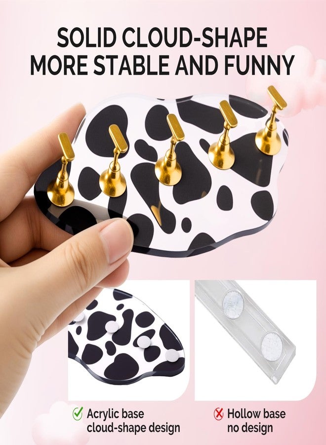 MelodySusie Nail Stand for Press Ons, Spotted Cloud Magnetic Base for Painting Display with Brush Holder and Reusable Double-Sided Tape for Home DIY Salon Supplies - Image 4