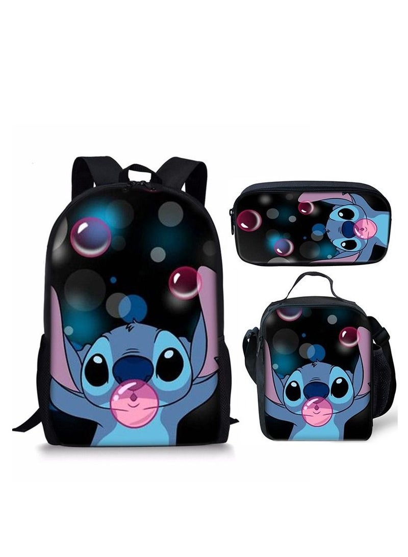 Y&D 3 Piece Stitch 3D Print Insulated Lunch Backpack Set Multicolour - Image 1