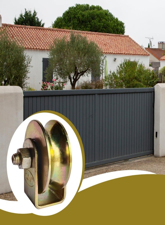 Caneuf عجلة انزلاقية ذات أخدود على شكل حرف U من Caneuf مع دعامة خارجية، للبوابات السكنية والصناعية، مناسبة لمسار U، عجلة مع محمل ودعامة (4 قطع، أخدود U مقاس 2 بوصة) - Image 5