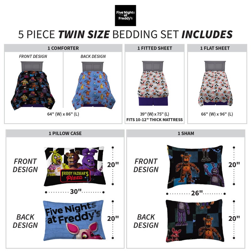 Franco Kids Bedding Super Soft Comforter and Sheet Set with Sham, 5 Piece Twin Size, Five Nights At Freddy's - Image 3
