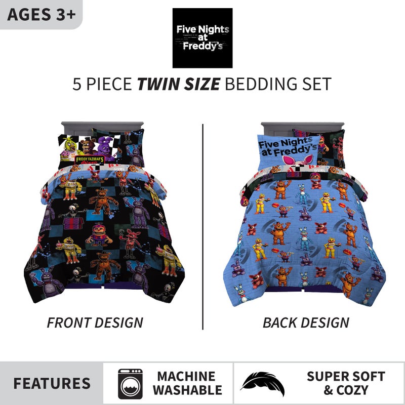 Franco Kids Bedding Super Soft Comforter and Sheet Set with Sham, 5 Piece Twin Size, Five Nights At Freddy's - Image 2