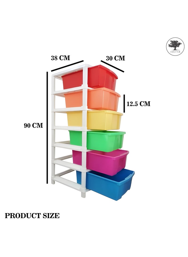 sulfar Sulfar 6XL Plastic Modular Drawer System for Home, Office, Hospital, Parlor, School, Doctors, Home and Kids, Product Dimension When assembeled (38cmx30cmx116cm) (6XL) (Multicolor)  - Image 2