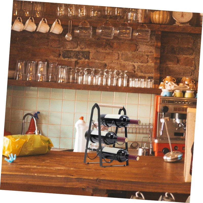 Black Iron Folding Wine Rack Space Saving Tabletop Bottle Organizer For Home Bar Cabinet Storage - Image 5