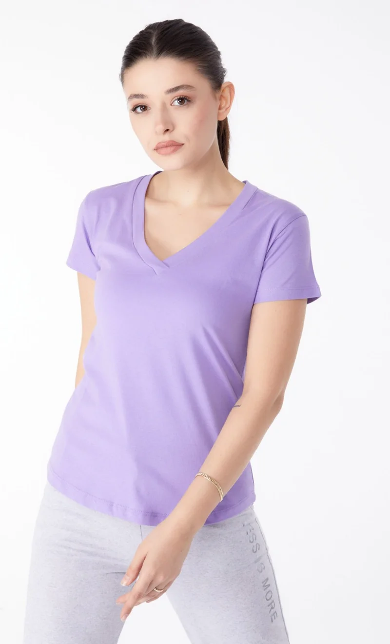 Tofisa Plain Mid Women's Lilac V Neck T-Shirt - 25326
