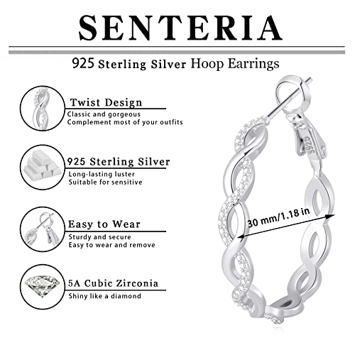 Senteria 925 Sterling Silver Earrings Hoops for Women Lightweight Twisted Hoop Earrings With Cubic Zirconia Hypoallergenic Hoops Earrings (30MM) - Image 4