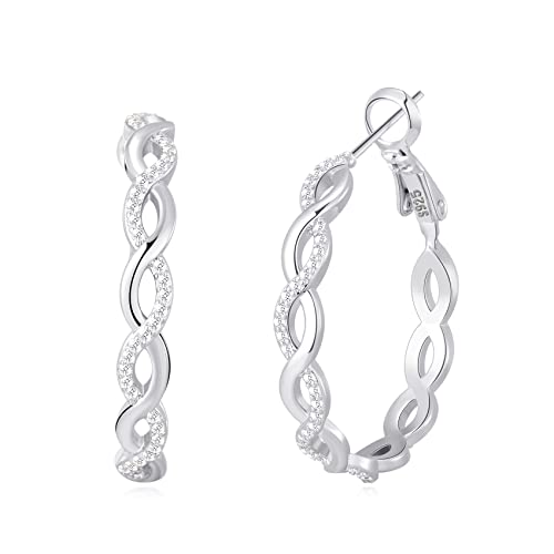 Senteria 925 Sterling Silver Earrings Hoops for Women Lightweight Twisted Hoop Earrings With Cubic Zirconia Hypoallergenic Hoops Earrings (30MM) - Image 1