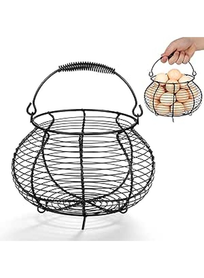 Vintage Iron Wire Basket With Handle 20x20x13cm Kitchen Storage For Eggs Fruits Vegetables - Image 1