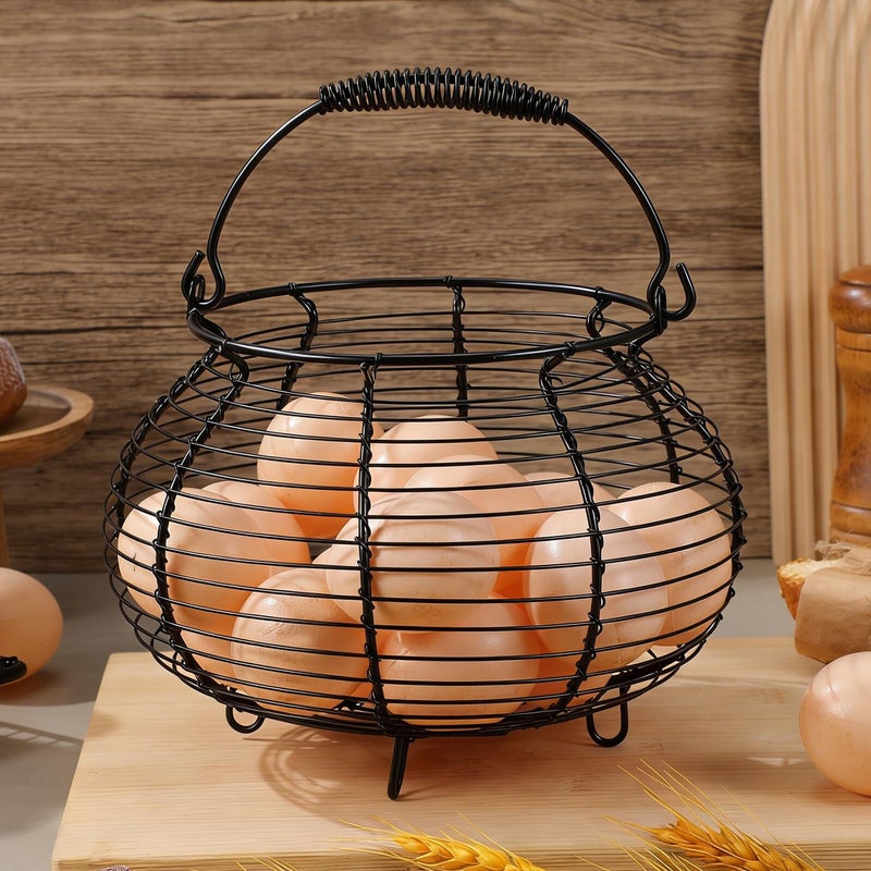 Vintage Iron Wire Basket With Handle 20x20x13cm Kitchen Storage For Eggs Fruits Vegetables - Image 5
