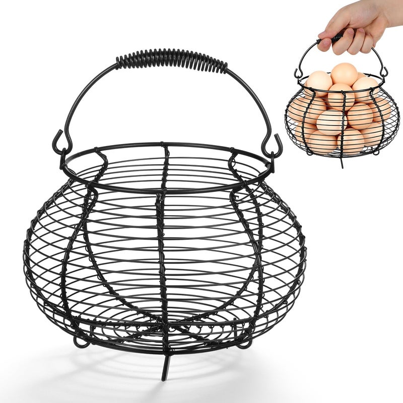 Vintage Iron Wire Basket With Handle 20x20x13cm Kitchen Storage For Eggs Fruits Vegetables - Image 2