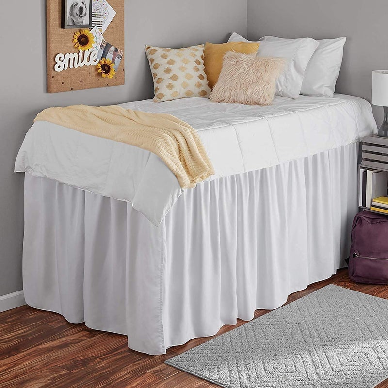 Yarns of Cotton Dorm Room Bed Skirt - College Dorm Bed Skirt - Long Bed Skirt Dorm - Extra Long Dorm Room Bed Skirt - Elegant Design Brushed Microfiber - 1000 Series Bedskirts - Twin-XL - 40"" Drop  White - Image 4