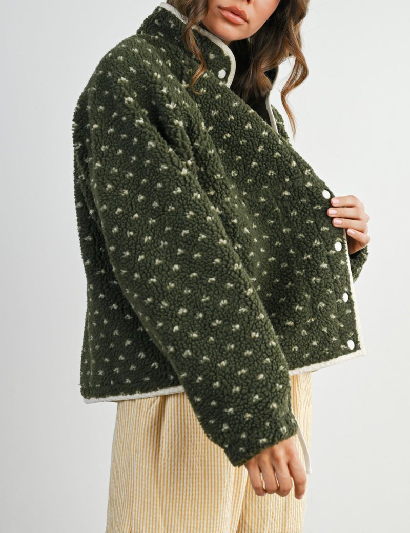 Meyhad Women's Fleece Jacket Button Down Lapel Collar Sherpa Jackets Long Sleeve Contrast Quilted Outerwear(1006-DarkGreen-S) - Image 3
