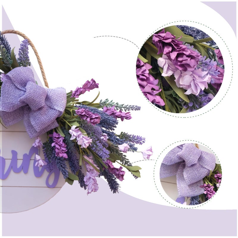 Idyllic Hello Spring Sign Wreath for Front Door, Lavender and Purple Flower Cluster Wooden Wreath for Farmhouse Wall Outdoor Indoor/Outdoor Spring Season Hanging Wall Decor - Image 2