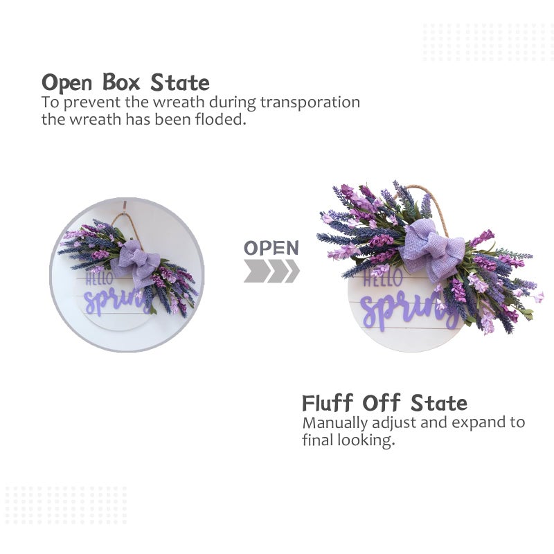 Idyllic Hello Spring Sign Wreath for Front Door, Lavender and Purple Flower Cluster Wooden Wreath for Farmhouse Wall Outdoor Indoor/Outdoor Spring Season Hanging Wall Decor - Image 4