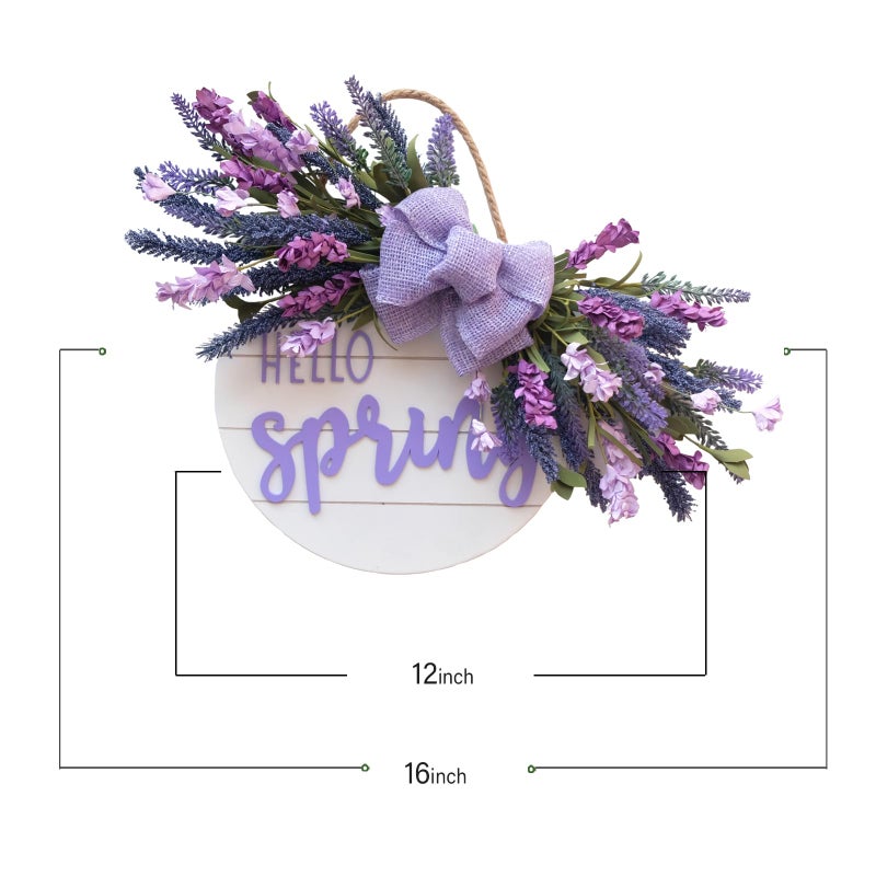 Idyllic Hello Spring Sign Wreath for Front Door, Lavender and Purple Flower Cluster Wooden Wreath for Farmhouse Wall Outdoor Indoor/Outdoor Spring Season Hanging Wall Decor - Image 3