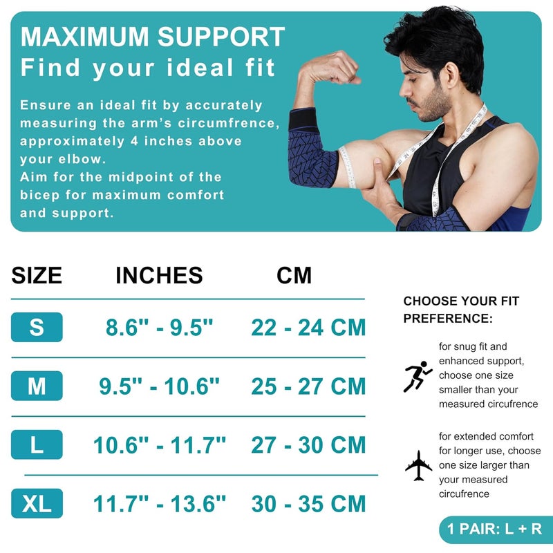 DR. FITZY 1 Pair Elbow Support for Gym Workout, 3d Compression Tennis Elbow Band for Men and Women, Elbow Sleeves for Gym with Arm Band and Anti Slip Grip, 2 Units Elbow Cap Brace for Pain Relief (Blue, S) - Image 5