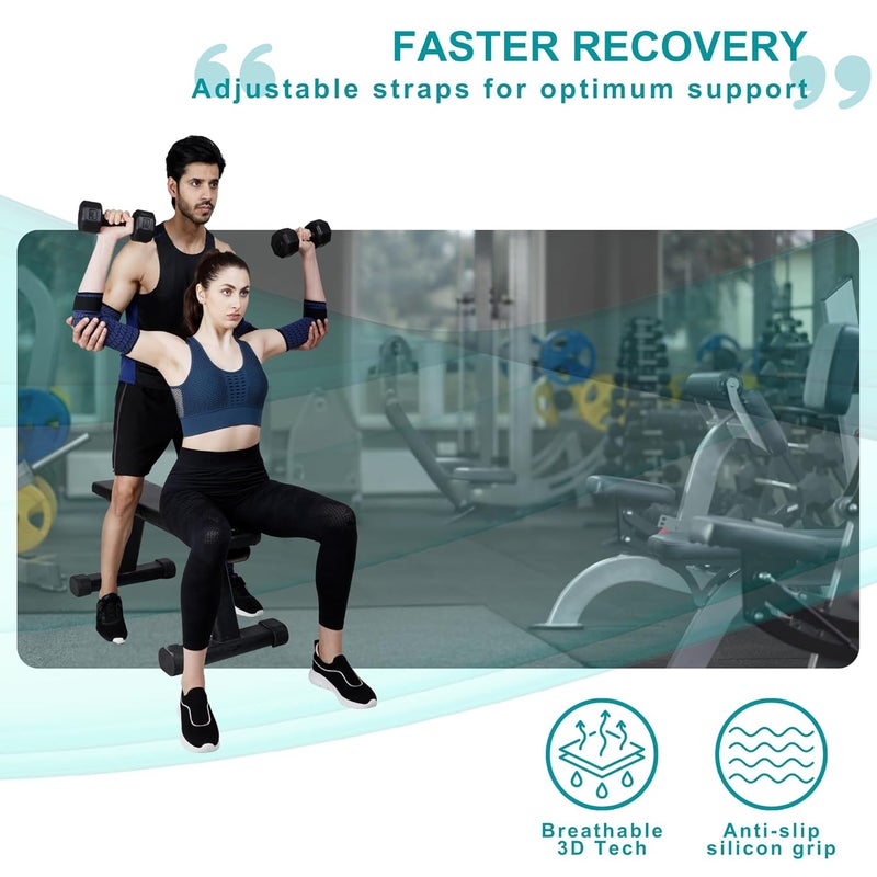 DR. FITZY 1 Pair Elbow Support for Gym Workout, 3d Compression Tennis Elbow Band for Men and Women, Elbow Sleeves for Gym with Arm Band and Anti Slip Grip, 2 Units Elbow Cap Brace for Pain Relief (Blue, S) - Image 3