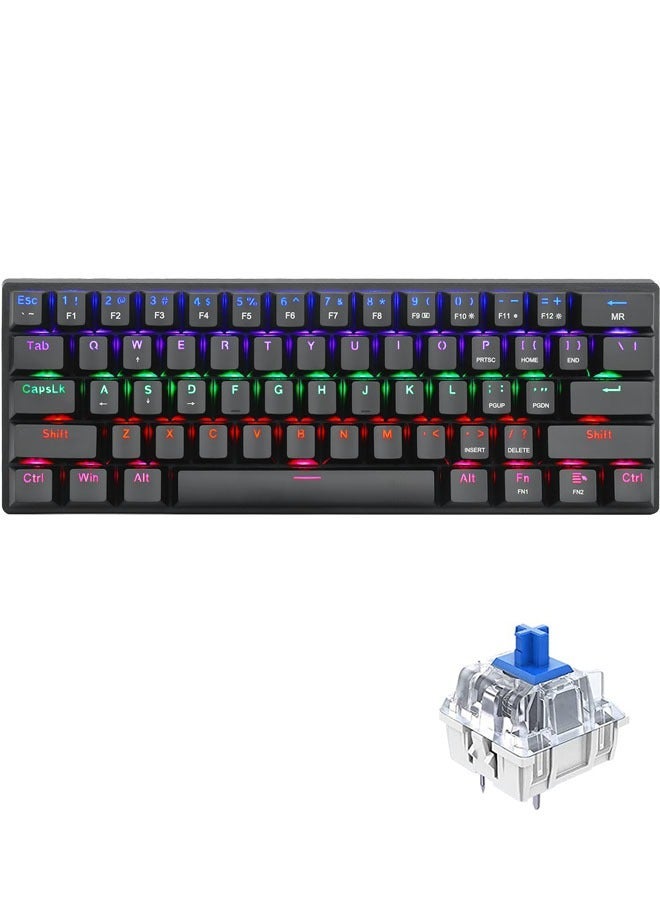 Rock Pow 61keys RGB Backlit Wired Mechanical Gaming Keyboard, Mini Keyboard, Waterproof for PC/Mac Gamer - Image 1