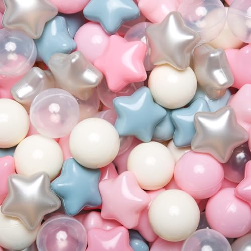 TRENDPLAY Star Ball Pit Balls 200 for Toddlers Ball Pit Ball Shapes for Boys Girls Fun Birthday Party Christmas Decoration Cream Colors Pink Blue White - Image 1