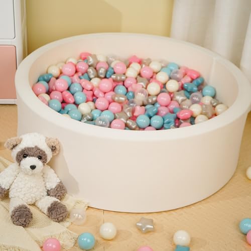 TRENDPLAY Star Ball Pit Balls 200 for Toddlers Ball Pit Ball Shapes for Boys Girls Fun Birthday Party Christmas Decoration Cream Colors Pink Blue White - Image 5
