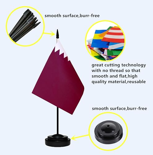 tibijoy Qatar Qataris Small Mini Desk Flag Set Miniature Qatar Qataris Table Office Flag with 13 Black Pole Black Base Miniature Qatar Deluxe Desktop Flag2 Pack - Image 3