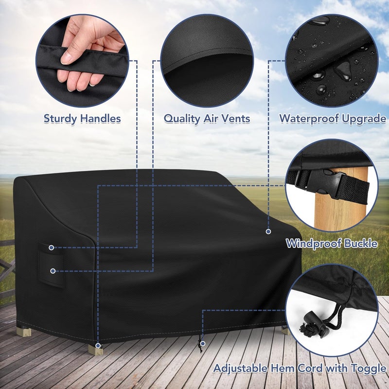 Richwon Patio Loveseat Cover Waterproof, 2-Seater Outdoor loveseat Cover, Patio Furniture Covers with Air Vent and Handles, 54W x 37D x 35H Inches, Black - Image 3