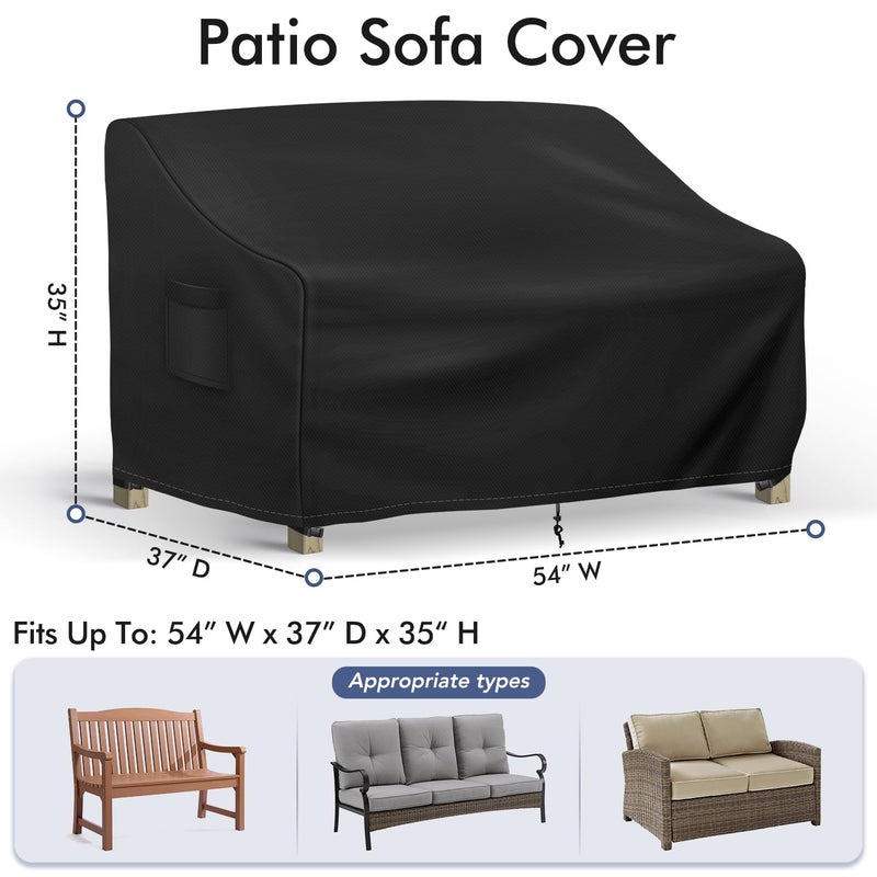 Richwon Patio Loveseat Cover Waterproof, 2-Seater Outdoor loveseat Cover, Patio Furniture Covers with Air Vent and Handles, 54W x 37D x 35H Inches, Black - Image 2