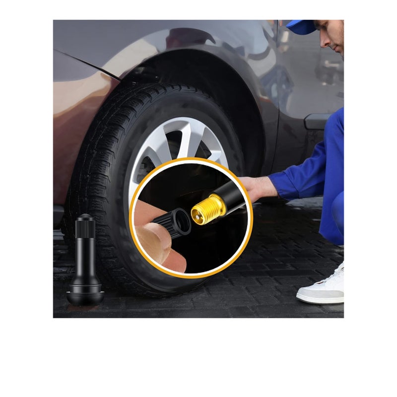 Barakah 100 Pieces Tire Valve Stems Rubber Black Rubber Snap-in Valve Stems Standard Length Replacement Tire Valve Stems for Car Tubeless Rim Holes Replacement (0.7 x 1.7, 0.7 x 1.4, 0.7 x 2 Inches) - Image 5