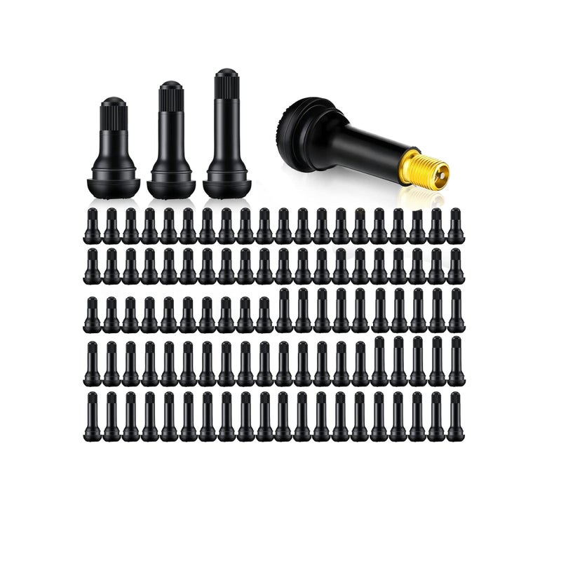 Barakah 100 Pieces Tire Valve Stems Rubber Black Rubber Snap-in Valve Stems Standard Length Replacement Tire Valve Stems for Car Tubeless Rim Holes Replacement (0.7 x 1.7, 0.7 x 1.4, 0.7 x 2 Inches) - Image 1