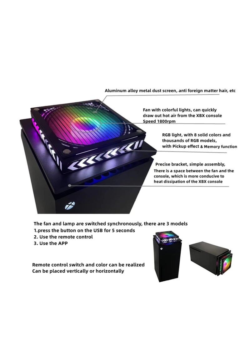 Cooling Fan LED for X Xbox Series, Cooling Fan for Xbox Series X with LED RGB Light, USB Powered and Remote Control or App Control, Various Colorful LED Lights, Low Noise, Xbox Series X