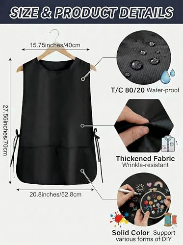 TFTAFAN Cobbler Apron Unisex Waterproof Apron with 2 Deep Pockets Art Smock for Painting Cleaning Artiest Apron work kitchen (3, Black) - Image 3