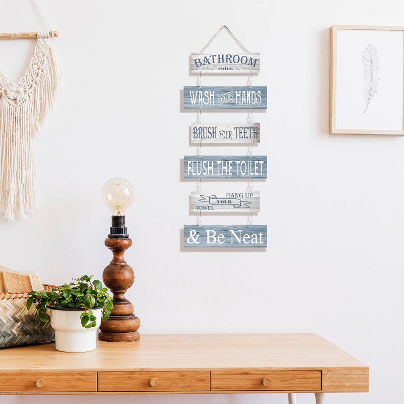 Hotop Bathroom Rules Signs Bathroom Wall Decor 6 Pcs Wooden Wall Decor 24 x 11 Inches Toilet Hanging Decoration Farmhouse Toilet Signs(Gray) - Image 5