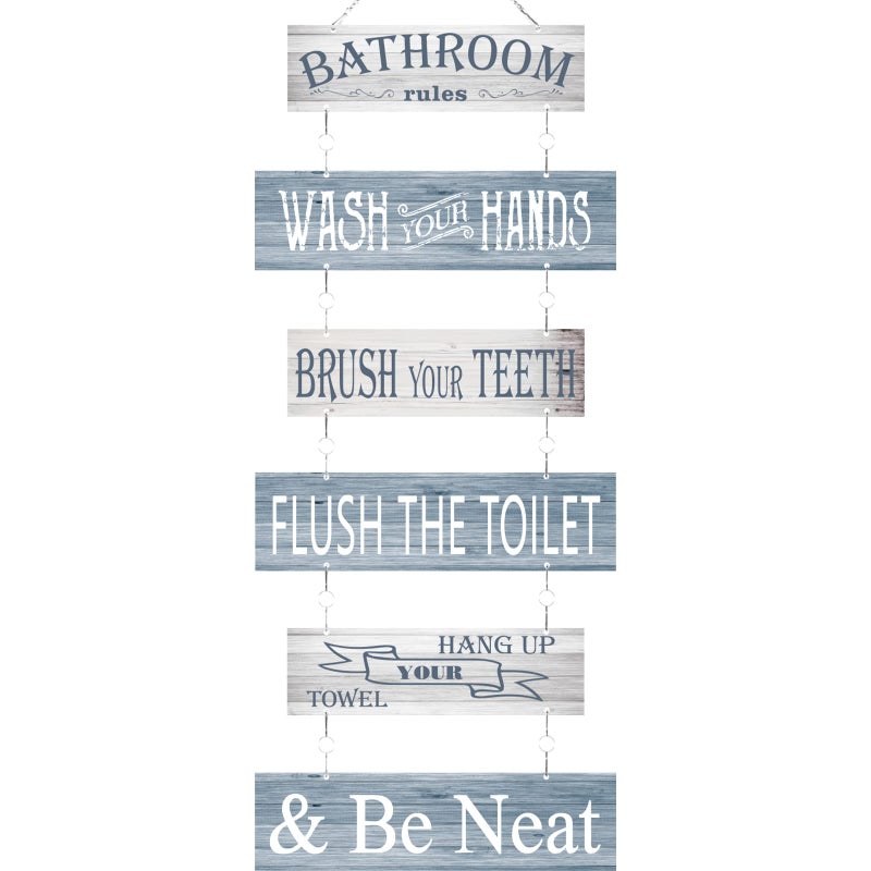 Hotop Bathroom Rules Signs Bathroom Wall Decor 6 Pcs Wooden Wall Decor 24 x 11 Inches Toilet Hanging Decoration Farmhouse Toilet Signs(Gray) - Image 1
