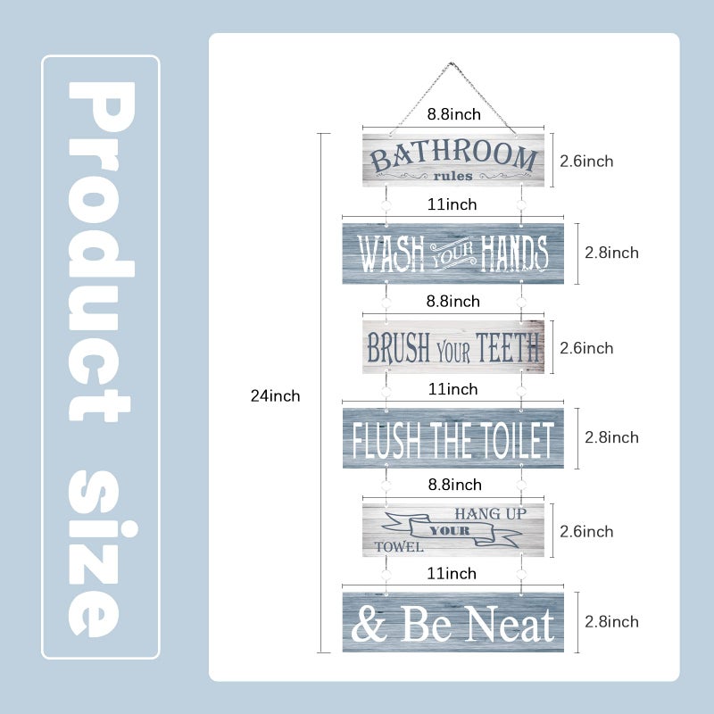 Hotop Bathroom Rules Signs Bathroom Wall Decor 6 Pcs Wooden Wall Decor 24 x 11 Inches Toilet Hanging Decoration Farmhouse Toilet Signs(Gray) - Image 2